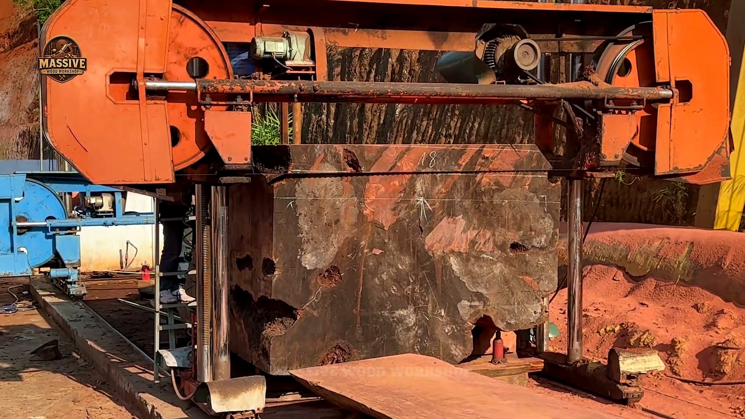 ancient giant priceless timber transformation continues - the setup or early workflow visible in the source video