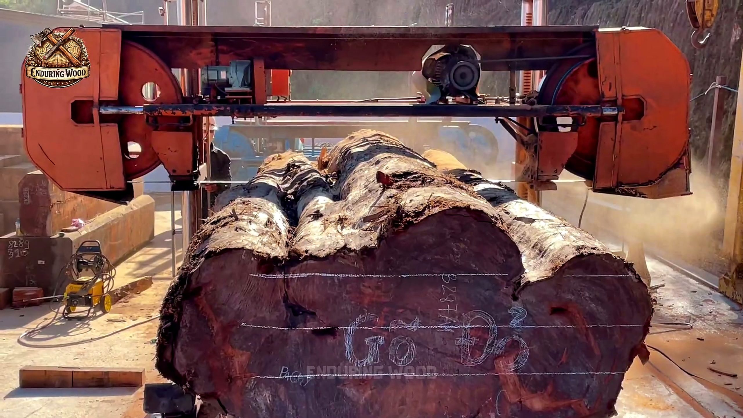 extreme giant wood processing massive logs - the source video context before the main process is judged