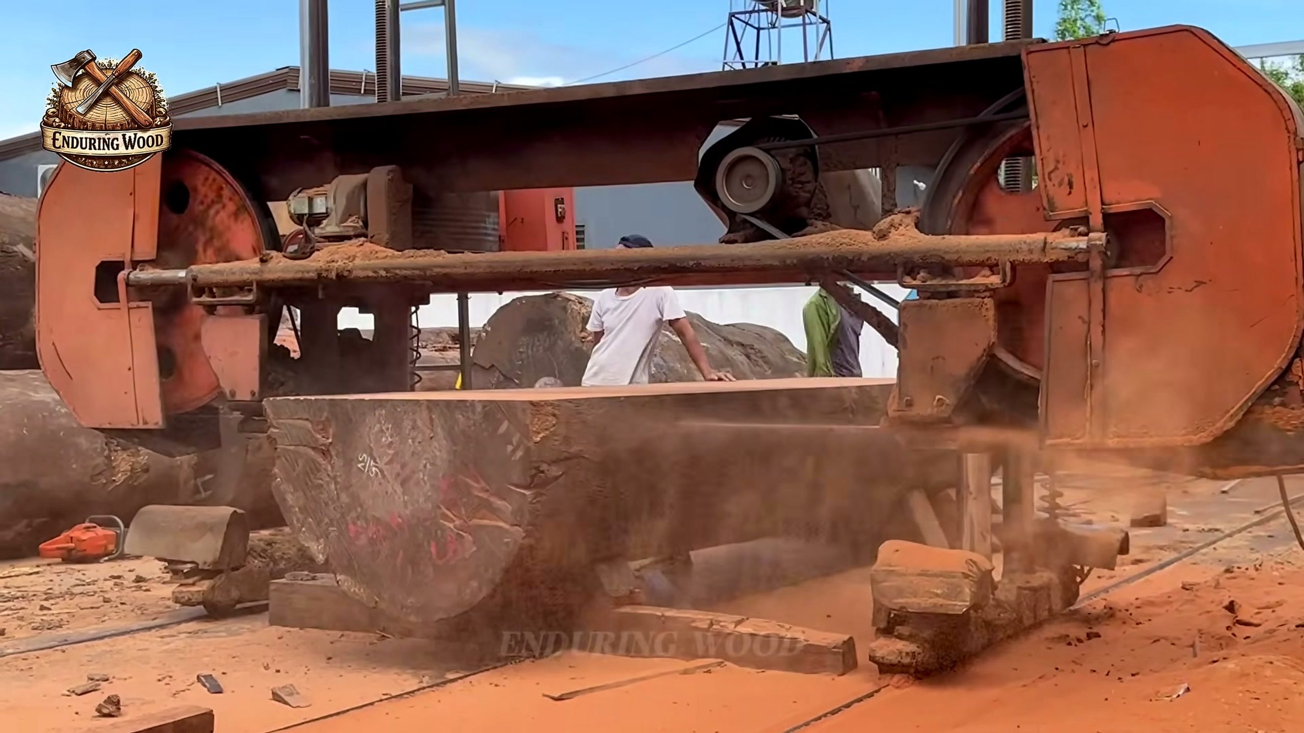 inside extreme wood processing colossal logs - the setup or early workflow visible in the source video