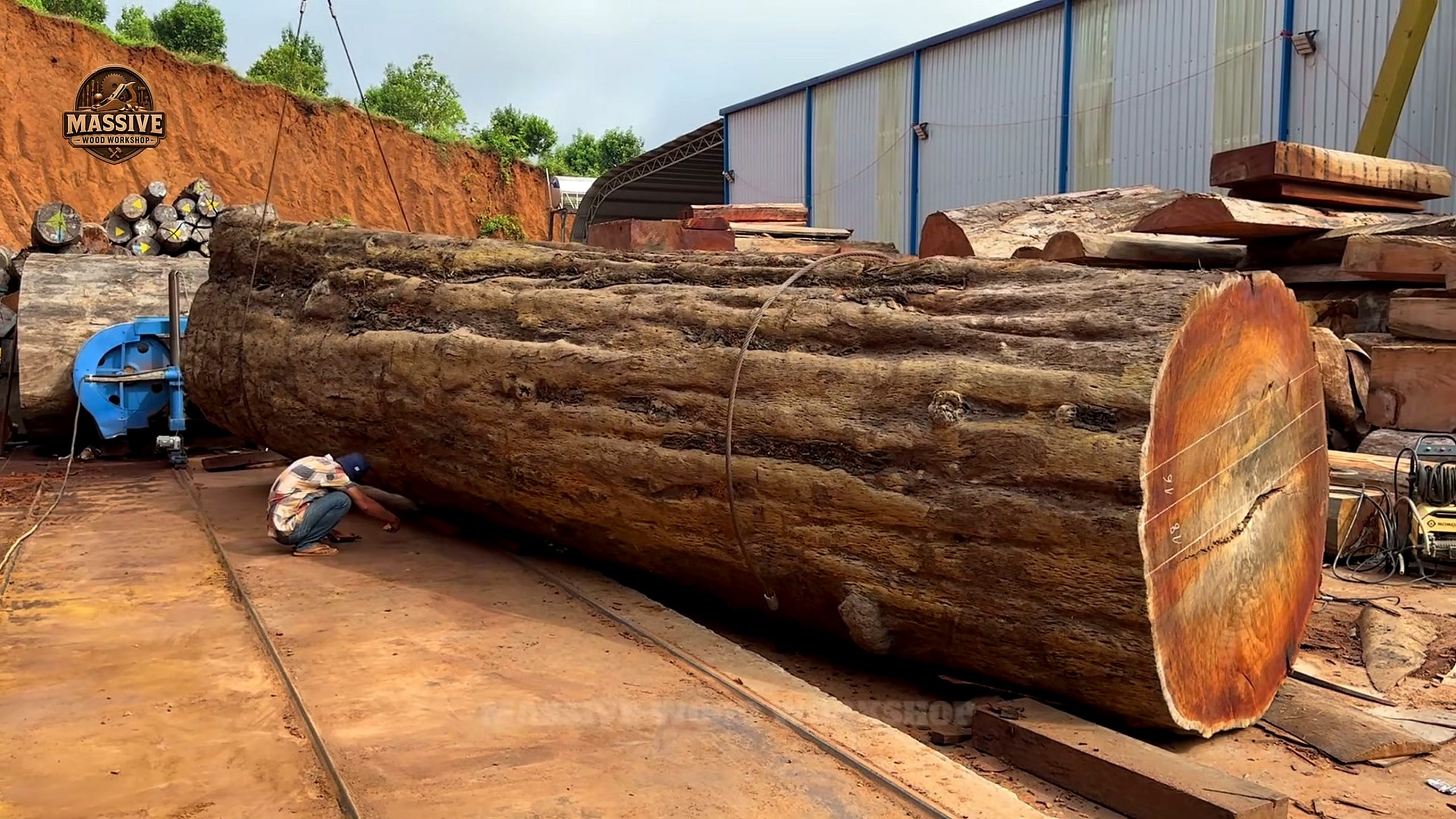 inside sawmill turning 2000 year old - the source video context before the main process is judged