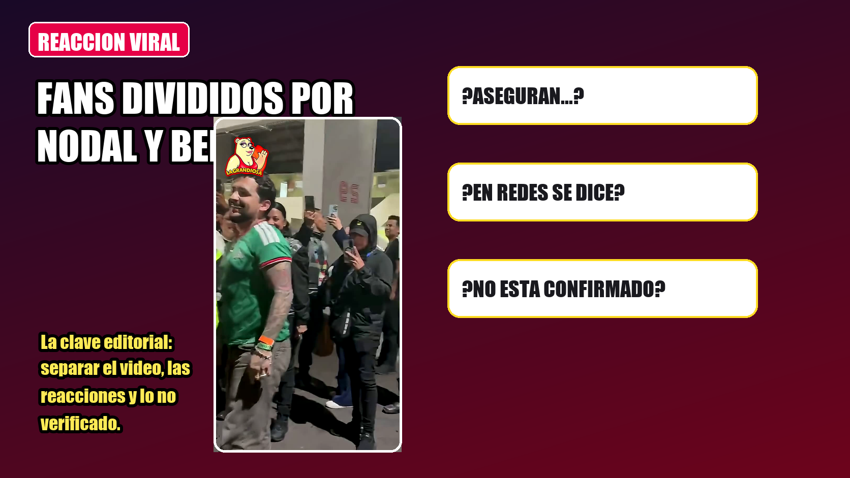 Newsglobail-style reaction graphic about fans discussing the Nodal and Belinda stadium claim.