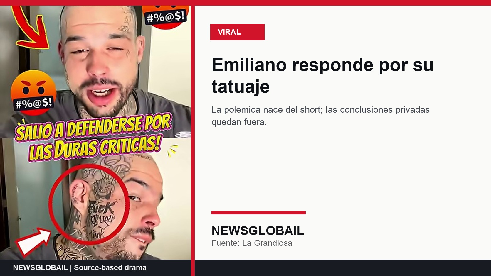 Emiliano tatuaje cara segun short viral de La Grandiosa